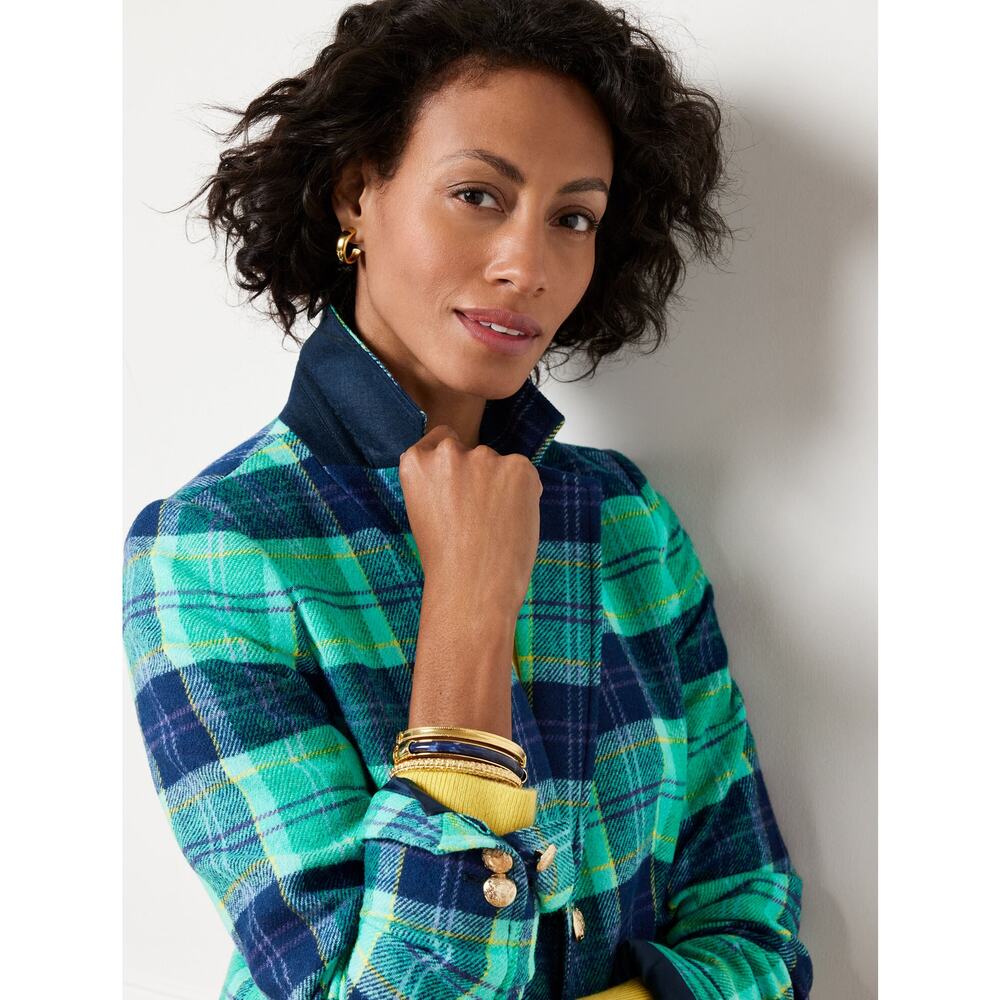 Talbots Classic Preppy Shetland Wool Blazer Aspen Plaid Tartan Turquoise Blue 8 - Picture 5 of 14